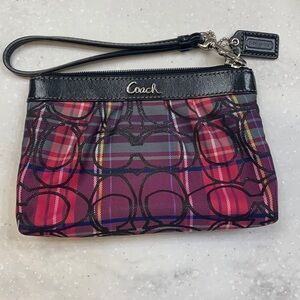 Authentic Y2K Coach Poppy Pink and Purple Tartan Plaid wristlet GUC